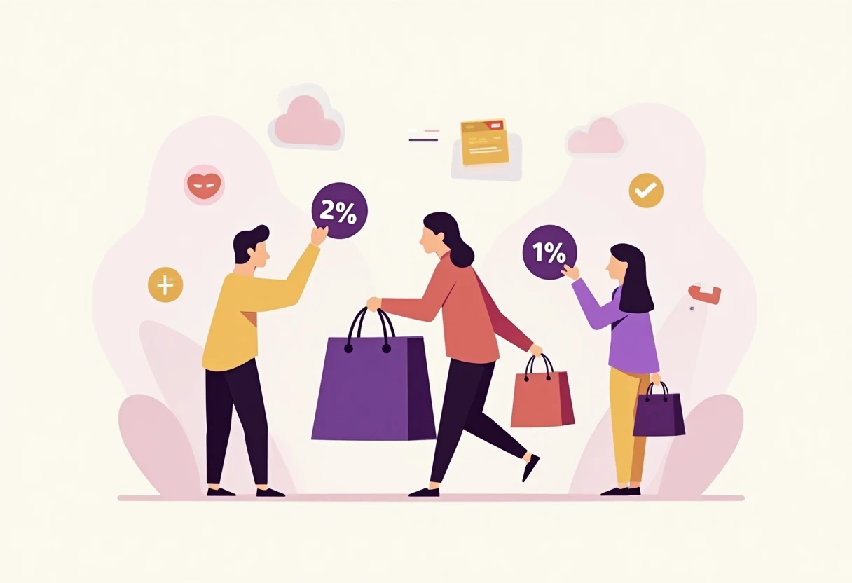 Illustration of shopping bags and discount badges